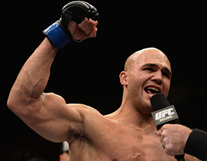 Robbie Lawler speaks to Joe Rogan after his UFC welterweight championship bout during the UFC 181 event inside the Mandalay Bay Events Center on December 6, 2014 in Las Vegas, NV. (Photo by Robert Laberge/Zuffa LLC)