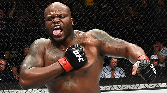 <a href='../fighter/Derrick-Lewis'>Derrick Lewis</a> celebrates after defeating <a href='../fighter/marcin-tybura'>Marcin Tybura</a> by KO during the <a href='../event/UFC-Silva-vs-Irvin'>UFC Fight Night </a>event on February 18, 2018 in Austin, TX. (Photo by Josh Hedges/Zuffa LLC)