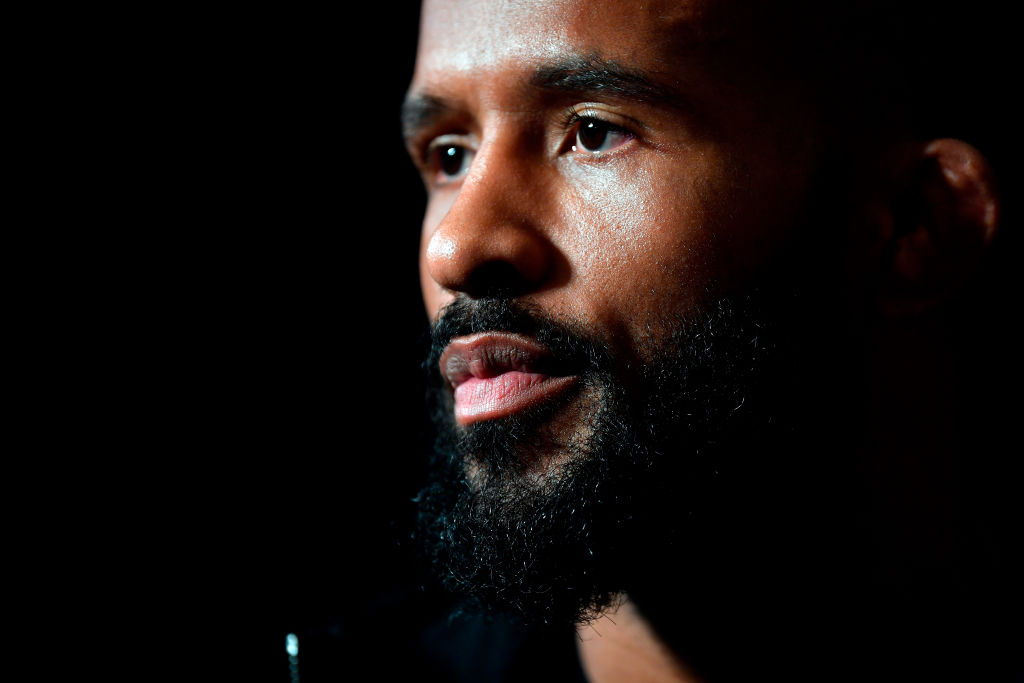 LOS ANGELES, CA - AUGUST 02: UFC flyweight champion <a href='../fighter/Demetrious-Johnson'>Demetrious Johnson</a> interacts with media during the UFC 227 <a href='../event/Ultimate-Brazil'>Ultimate </a>Media Day at Sheraton Grand Los Angeles on August 2, 2018 in Los Angeles, California. (Photo by Jeff Bottari/Zuffa LLC/Zuffa LLC via Getty Images)