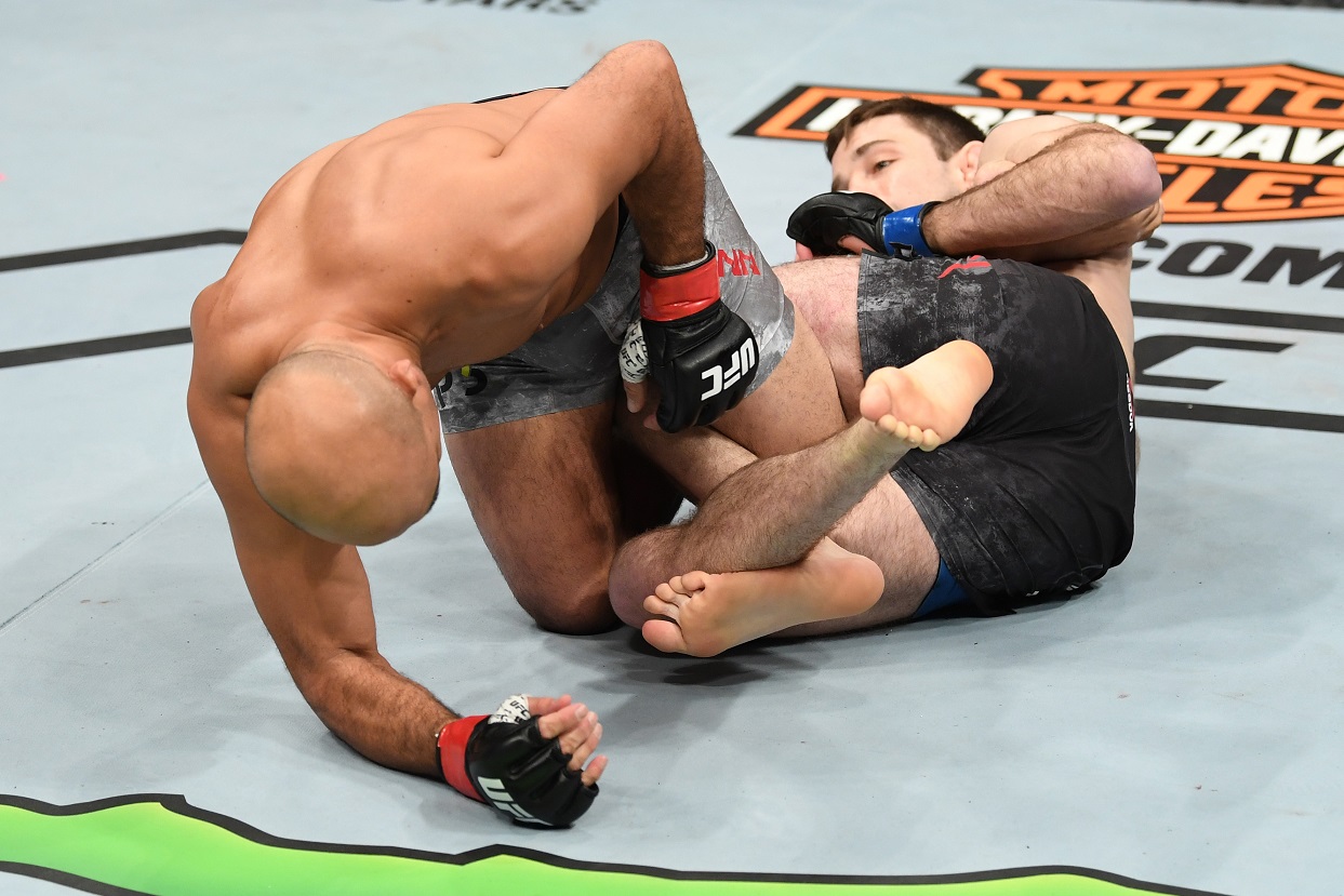 INGLEWOOD, CA - DECEMBER 29: (R-L) <a href='../fighter/ryan-hall'>Ryan Hall</a> submits <a href='../fighter/bj-penn'>BJ Penn</a> in their lightweight bout during the UFC 232 event inside The Forum on December 29, 2018 in Inglewood, California. (Photo by Josh Hedges/Zuffa LLC/Zuffa LLC via Getty Images)