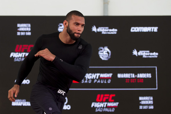 SAO PAULO, BRAZIL - SEPTEMBER 19: UFC light heavyweight contender <a href='../fighter/Thiago-Santos'>Thiago Santos</a> of Brazil holds an open training session at Eldorado Mall on September 19, 2018 in Sao Paulo, Brazil. (Photo by Bruna Prado/Zuffa LLC)