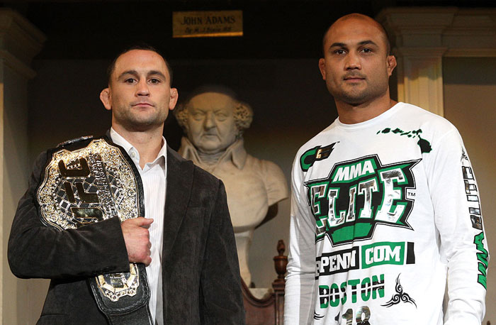 UFC 118 Press Conference: Frankie Edgar vs. BJ Penn.
Photo by Josh Hedges.