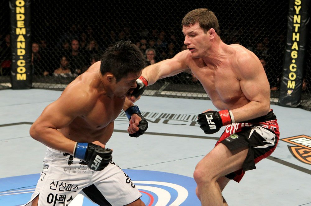 UFC 120: Bisping (black shorts) vs. Akiyama (white shorts)