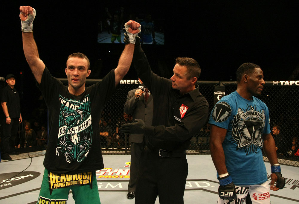 UFC 125: Jacob Volkmann celebrates his win.