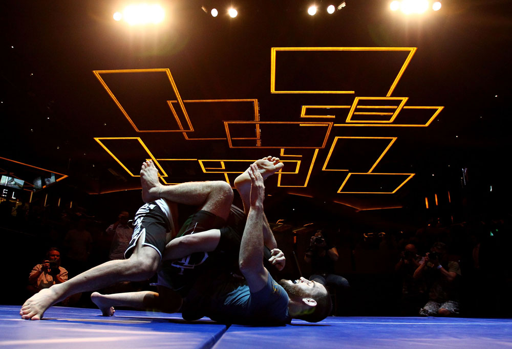 Jon Fitch practices grappling during an Open Workout.