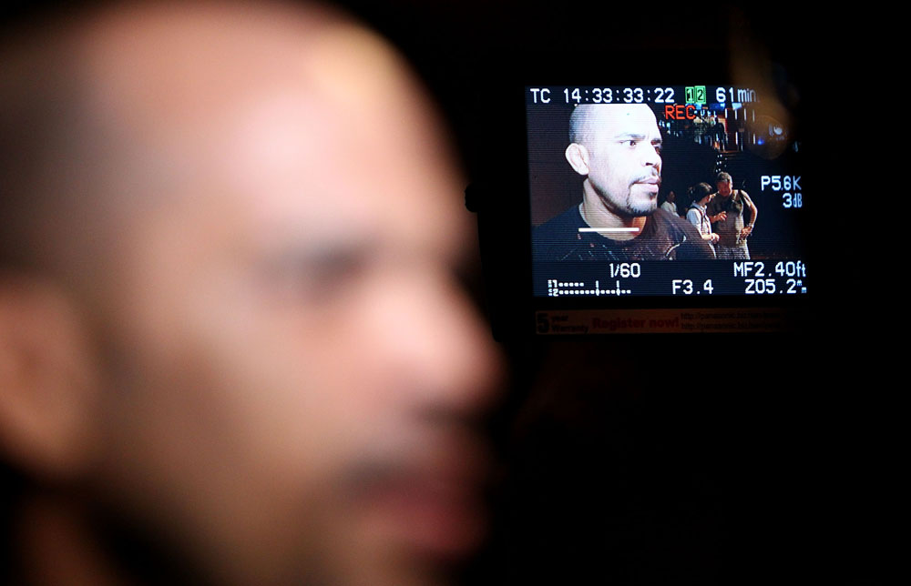 Jorge Rivera talks to the media during an Open Workout