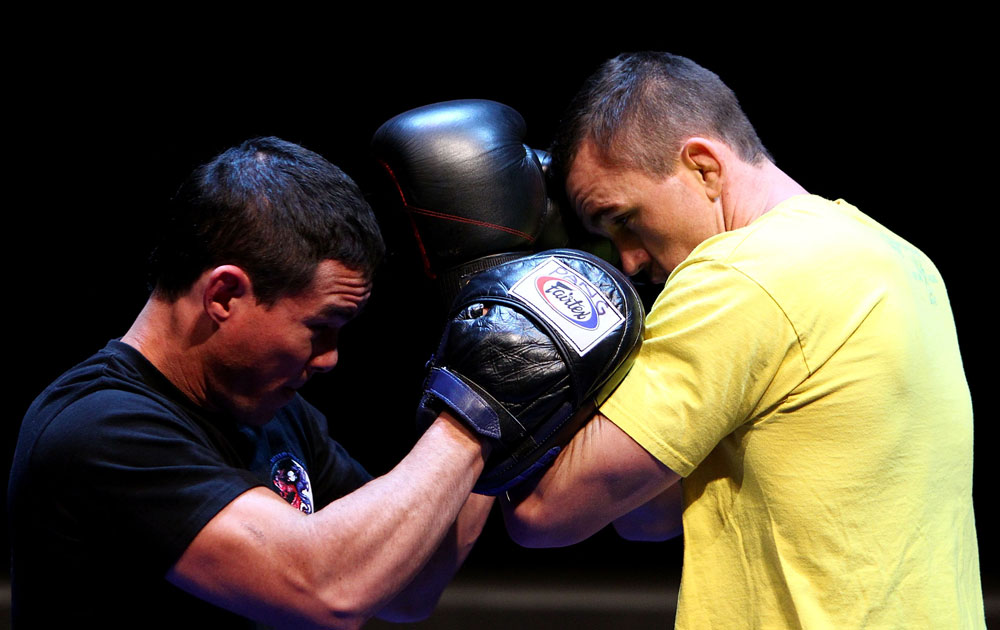 Kyle Noke does some glove work during an Open Workout