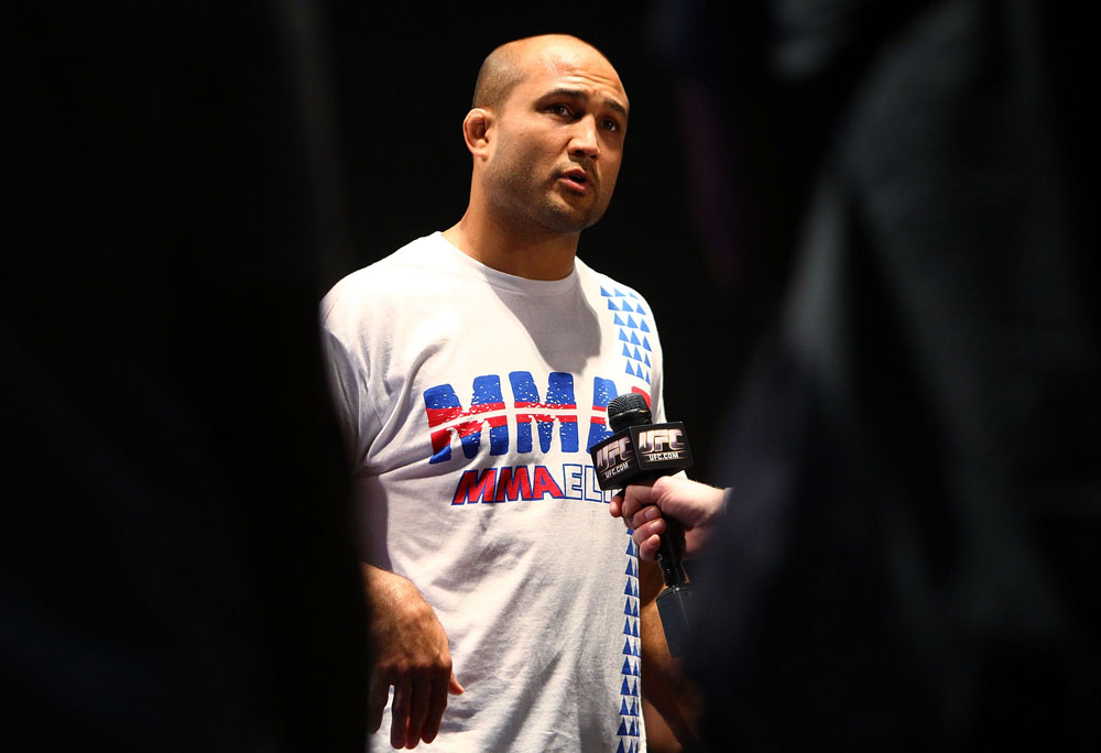 BJ Penn talks to the media during an Open Workout