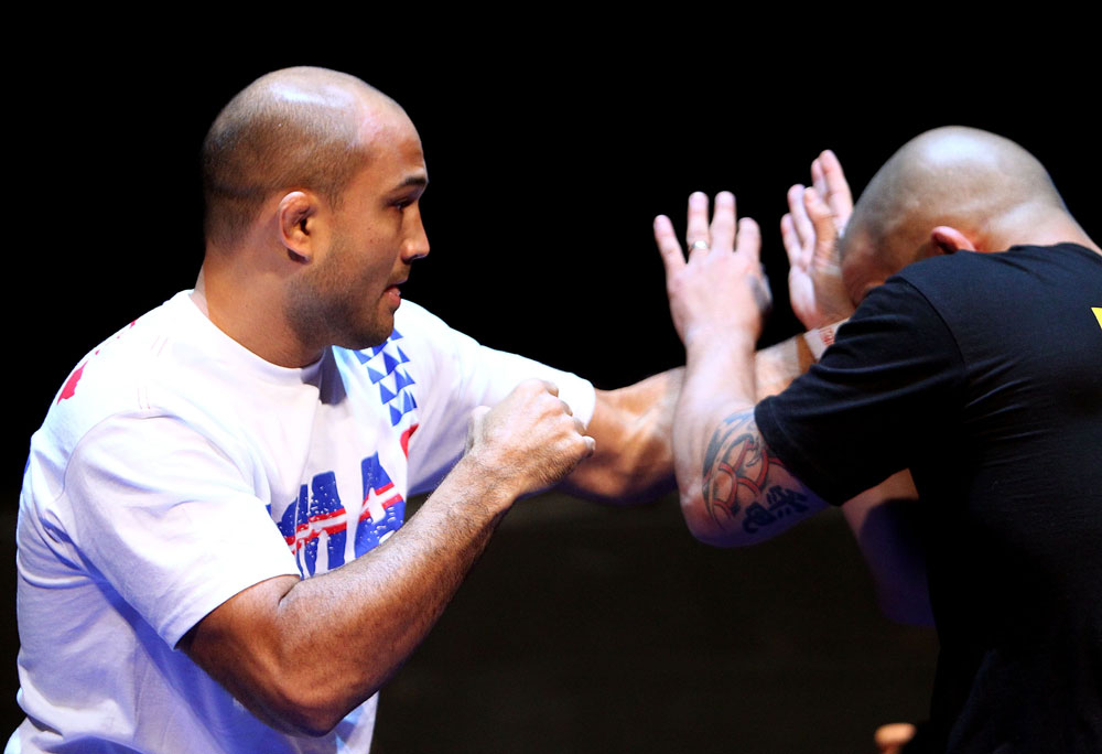 BJ Penn spars during an Open Workout
