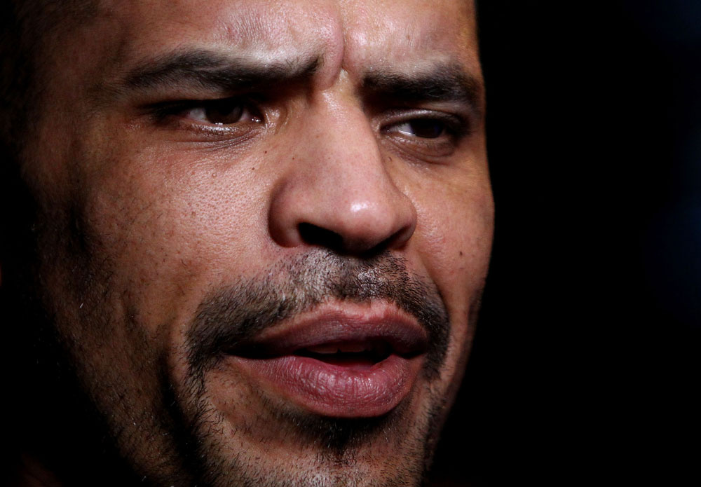 Jorge Rivera talks to the media during an Open Workout
