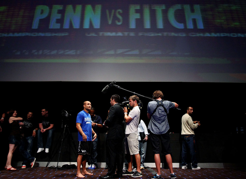 BJ Penn talks to the media during an Open Workout