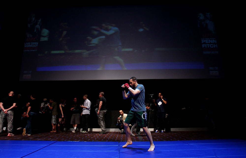 Jon Fitch spars during an Open Workout