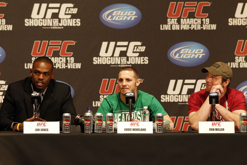 UFC 128: Pre-Fight Press Conference (L-R): Jon "Bones" Jones, Eddie Wineland and Dan Miller
