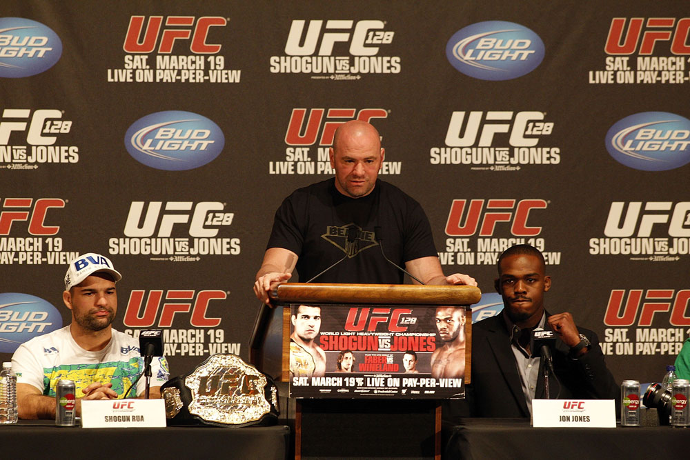 UFC 128: Pre-Fight Press Conference (L-R): Shogun Rua, Dana White, Jon Jones