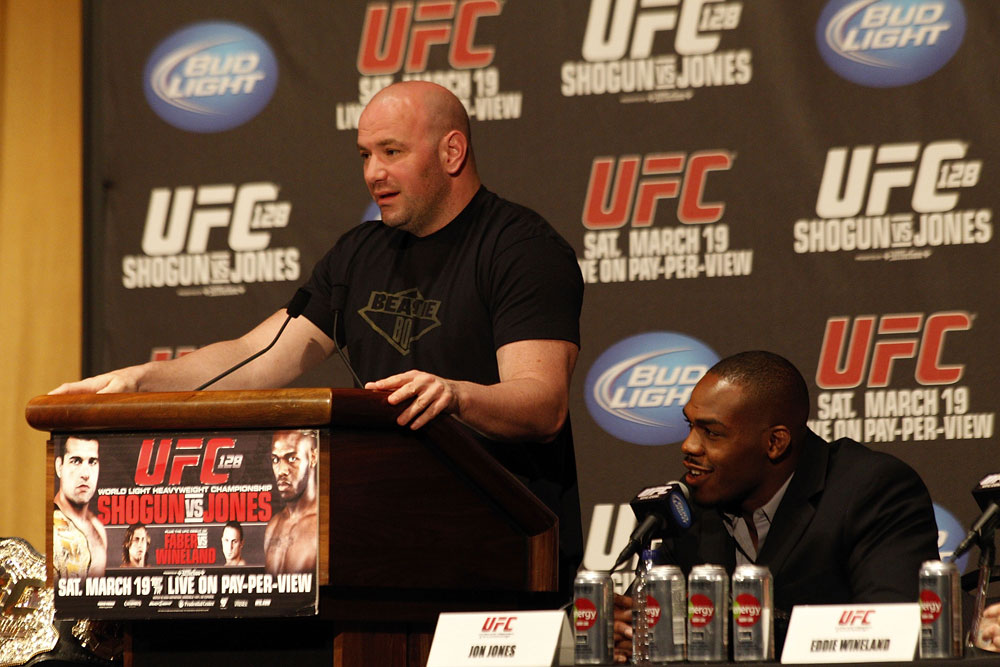 UFC 128: Pre-Fight Press Conference: (L-R) Dana White and Jon Jones