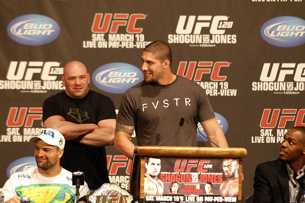 UFC 128: Pre-Fight Press Conference: (L-R) Shogun, Dana White, Brendan Schaub and Jon Jones