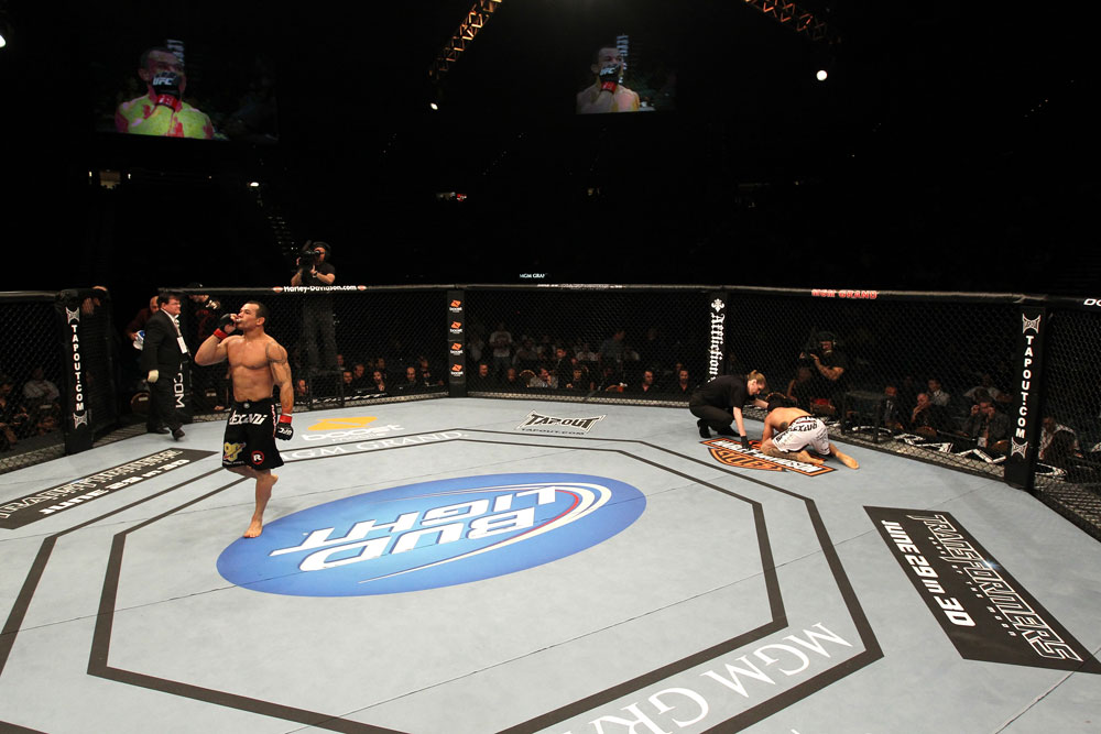 UFC 130: Gleison Tibau celebrates his submission victory over Rafaello Oliveira
