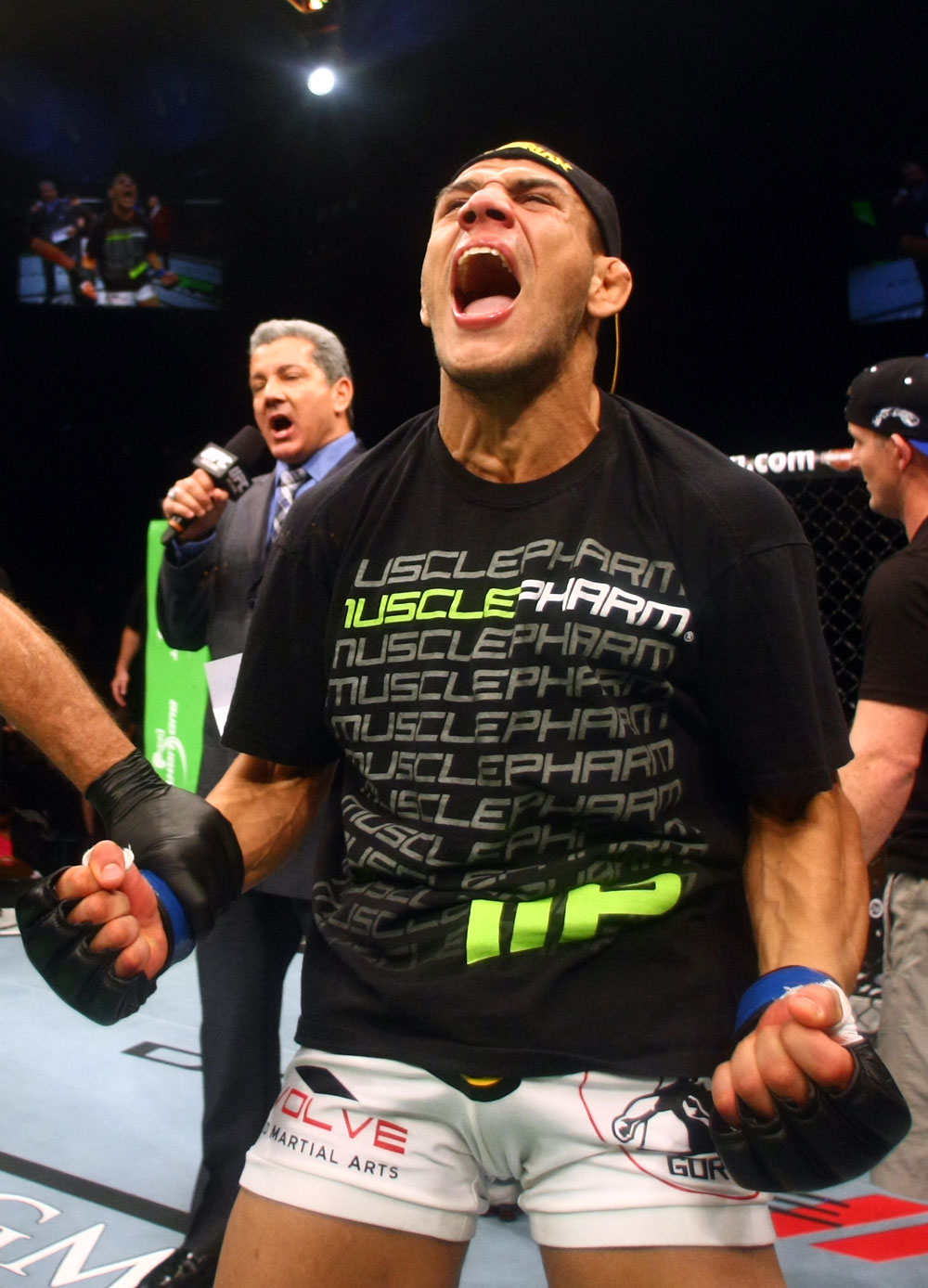 Rafael Dos Anjos celebrates after knocking out George Sotiropoulos.