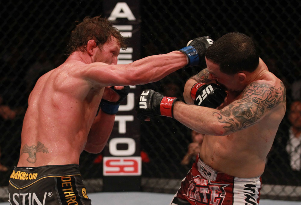 Gray Maynard punches Frankie Edgar during UFC 136 on October 8, 2011 in Houston, TX. (Photo by Nick Laham/Zuffa LLC)