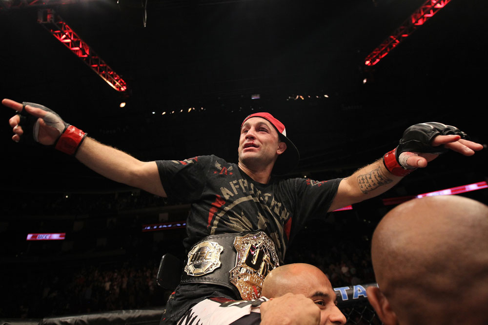 Frankie Edgar celebrates his win
