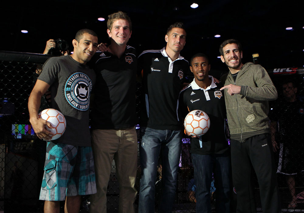 UFC Featherweight Champion Jose Aldo, Houston Dynamo defender Bobby Boswell, Houston Dynamo midfielder Geoff Cameron, Houston Dynamo defender Corey Ashe, and UFC Featherweight title challenger Kenny Florian
