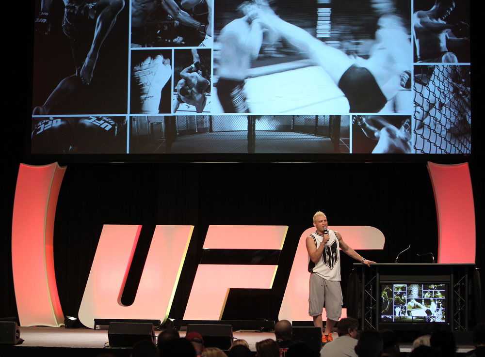 Jason "Mayhem" Miller addresses fans at the Q&A