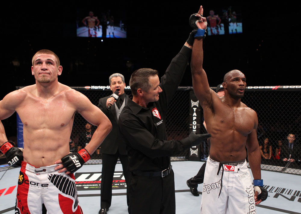 Clifford Starks celebrates his win over Dustin Jacoby