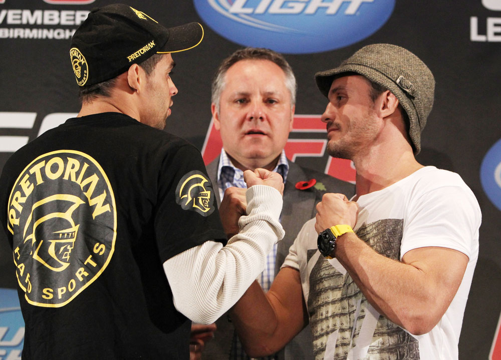 Renan Barao faces off with Brad Pickett