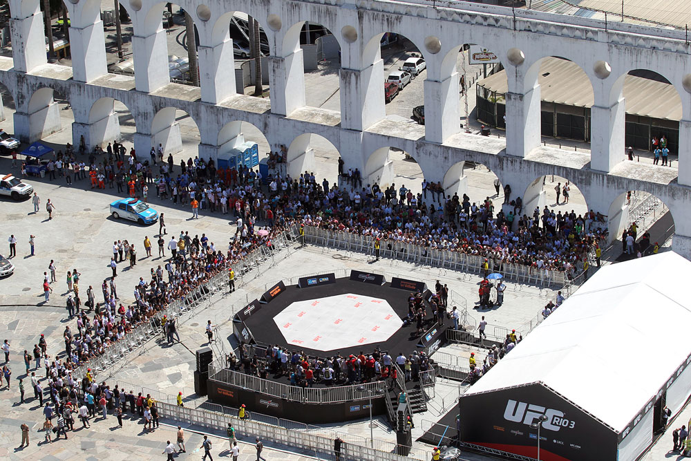 RIO DE JANEIRO, BRAZIL - OCTOBER 10: A general view of the venue before the UFC 153 open workouts at Arcos da Lapa: Praca Cardeal Camara on October 10, 2012 in Rio de Janeiro, Brazil.
