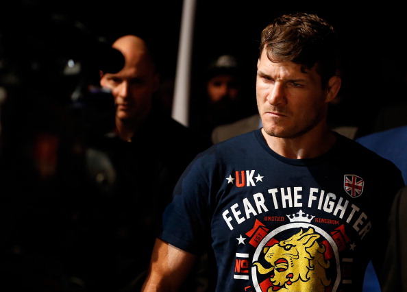QUEBEC CITY, CANADA - APRIL 16: Michael Bisping enters the arena before his middleweight fight against Tim Kennedy during the TUF Nations Finale at Colisee Pepsi on April 16, 2014 in Quebec City, Quebec, Canada. (Photo by Josh Hedges/Zuffa LLC/Zuffa LLC via Getty Images)