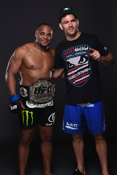 LAS VEGAS, NV - MAY 23: Daniel Cormier (L) and Chris Weidman pose for a portrait during the UFC 187 event at the MGM Grand Garden Arena on May 23, 2015 in Las Vegas, Nevada. (Photo by Mike Roach/Zuffa LLC/Zuffa LLC via Getty Images)