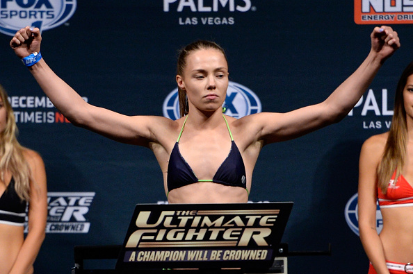 LAS VEGAS, NEVADA - DECEMBER 11: UFC strawweight Rose Namajunas steps on the scale during The Ultimate Fighter Finale weigh-ins at the Palms Casino Resort on December 11, 2014 in Las Vegas, Nevada. (Photo by Jeff Bottari/Zuffa LLC/Zuffa LLC via Getty Images)