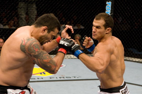 CHICAGO,IL - OCT. 25: Junior dos Santos (white shorts) def. Fabricio Werdum by TKO. (Photo by: Josh Hedges/Zuffa LLC)