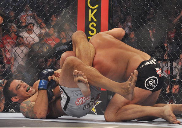 SAN JOSE, CA - JUNE 26: Fabricio Werdum (L) battles Fedor Emelianenko during their Heavyweight fight at Strikeforce: Emelianenko vs. Werdum. (Photo by Jon Kopaloff/Getty Images)