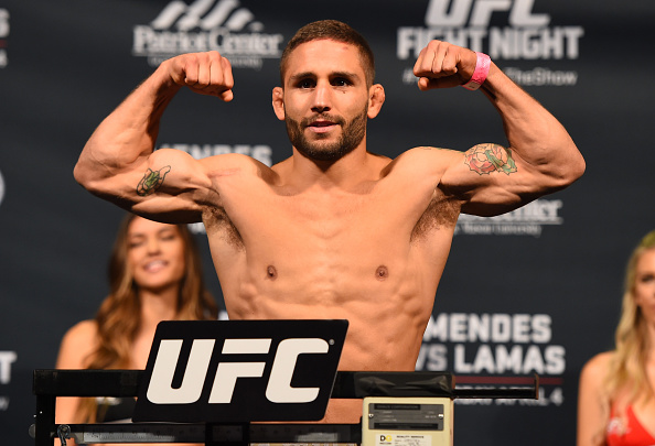 Chad Mendes weighs in during the UFC weigh-in at the Patriot Center on April 3, 2015 in Fairfax, Virginia. (Photo by Josh Hedges/Zuffa LLC)