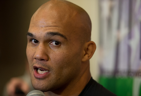 Robbie Lawler speaks to the media after an open training session for fans and media at MGM Grand Hotel & Casino on July 8, 2015 in Las Vegas Nevada. (Photo by Brandon Magnus/Zuffa LLC)