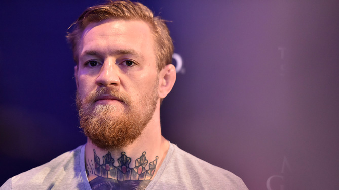UFC featherweight Conor McGregor of Ireland speaks to media during the UFC 189 World Championship Media Availability on March 31, 2015 in Dublin, Ireland. (Photo by Jeff Bottari/Zuffa LLC)