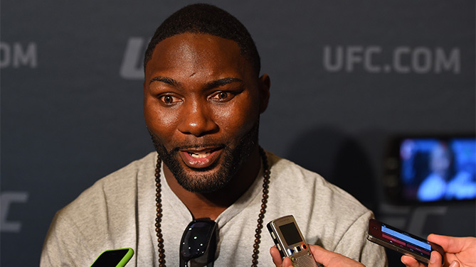 Anthony Johnson interacts with media during the UFC 191 Ultimate Media Day at MGM Grand Hotel on Sept. 3, 2015. (Photo by Josh Hedges/Zuffa LLC)