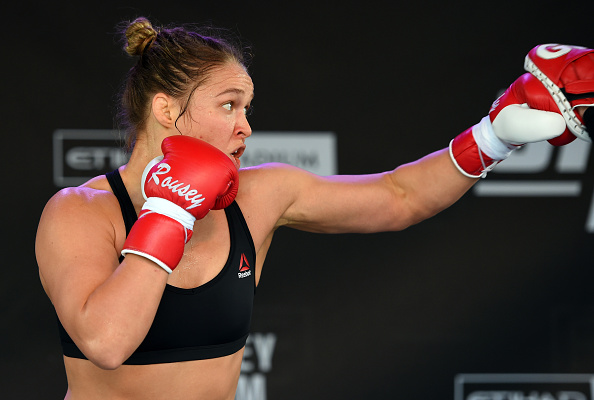 MELBOURNE, AUSTRALIA - NOVEMBER 12: UFC women's bantamweight champion Ronda Rousey of the United States holds an open workout for fans and media at Federation Square on November 12, 2015 in Melbourne, Australia. (Photo by Josh Hedges/Zuffa LLC)