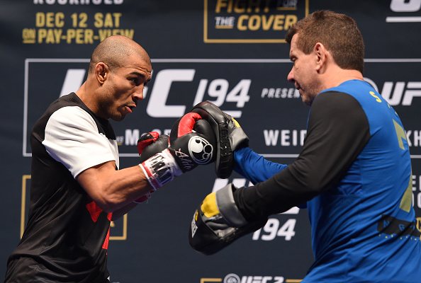 Jose Aldo of Brazil works out for fans and media during the UFC 194 open workouts inside MGM Grand Garden Arena on December 10, 2015 in Las Vegas, Nevada. (Photo by Josh Hedges/Zuffa LLC)