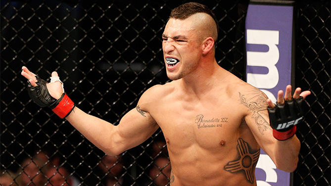 Diego Sanchez taunts opponent Myles Jury in their lightweight bout at UFC 171 inside American Airlines Center on March 15, 2014 in Dallas, Texas. (Photo by Josh Hedges/Zuffa LLC)