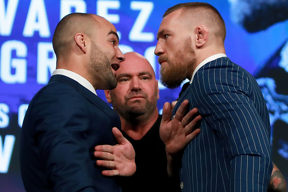 Eddie Alvarez and Conor McGregor exchange some trash talk at the UFC 205 Tickets on Sale Press Conference