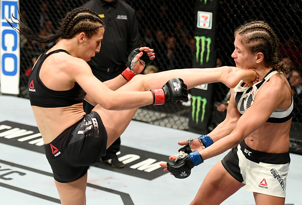 NEW YORK, NY - NOVEMBER 12: Karolina Kowalkiewicz of Poland (right) fights against Joanna Jedrzejczyk of Poland in their women's strawweight championship bout during the UFC 205 event at Madison Square Garden on November 12, 2016 in New York City. (Photo by Jeff Bottari/Zuffa LLC)