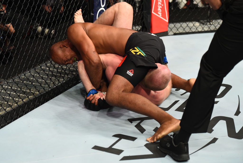 BROOKLYN, NEW YORK - FEBRUARY 11: (R-L) Ronaldo Souza of Brazil attempts to submit Tim Boetsch in their middleweight bout during the UFC 208 event inside Barclays Center on February 11, 2017 in Brooklyn, New York. (Photo by Jeff Bottari/Zuffa LLC)