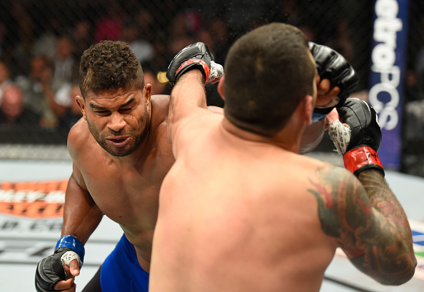 LAS VEGAS, NV - JULY 08: (L-R) Alistair Overeem of the Netherlands punches Fabricio Werdum of Brazil in their heavyweight bout during the UFC 213 event at T-Mobile Arena on July 8, 2017 in Las Vegas, Nevada. (Photo by Josh Hedges/Zuffa LLC/Zuffa LLC via Getty Images)