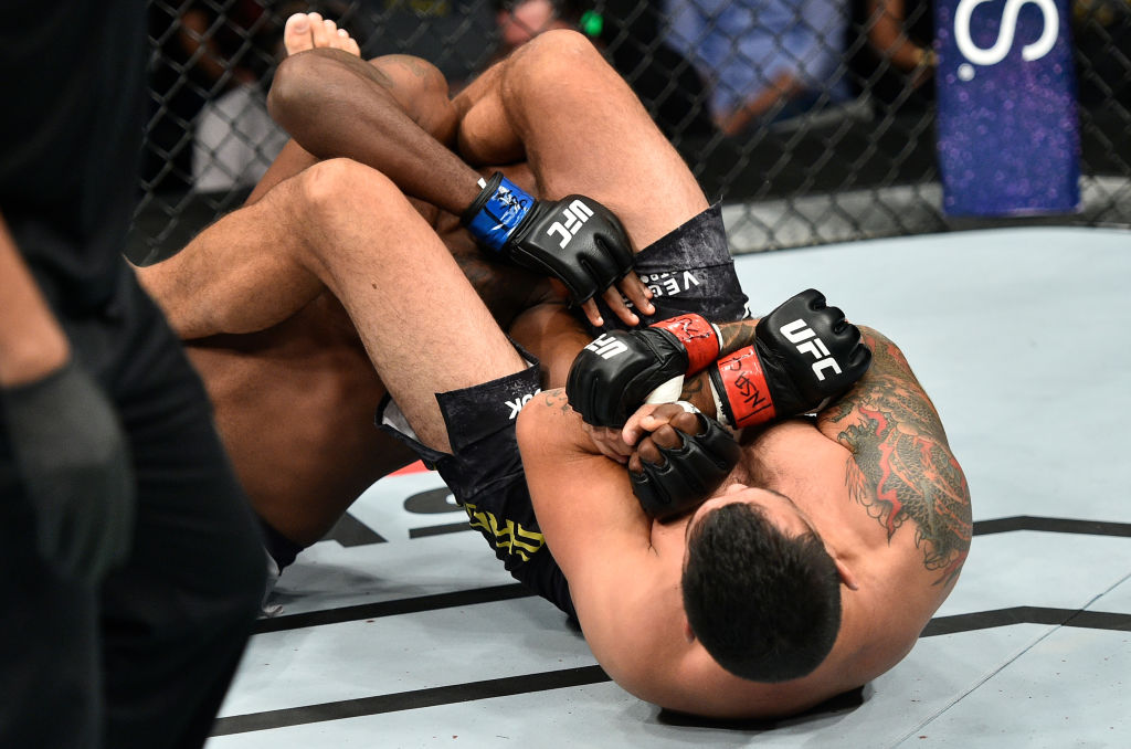 Werdum secures an arm bar submission against Walt Harris during UFC 216 on October 7, 2017 in Las Vegas, Nevada. (Photo by Jeff Bottari/Zuffa LLC)