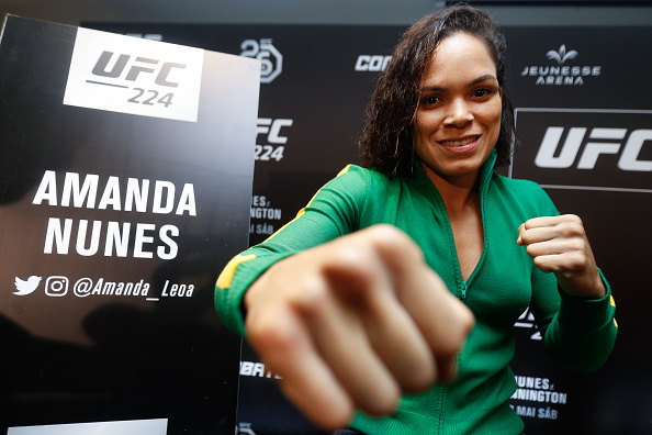 RIO DE JANEIRO, BRAZIL - MAY 10: UFC women's bantamweight champion Amanda Nunes of Brazil poses for a photo during Ultimate Media Day on May 10, 2018 in Rio de Janeiro, Brazil. (Photo by Buda Mendes/Zuffa LLC/Zuffa LLC via Getty Images)