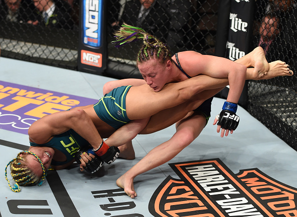 LAS VEGAS, NEVADA - DECEMBER 12: (L-R) Felice Herrig attempts to submit Lisa Ellis in their strawweight fight during The Ultimate Fighter Finale event inside the Pearl concert theater at the Palms Casino Resort on December 12, 2014 in Las Vegas, Nevada. (Photo by Jeff Bottari/Zuffa LLC/Zuffa LLC via Getty Images)