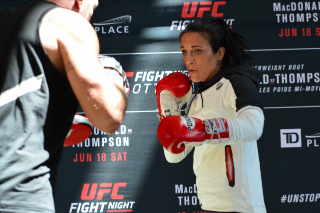 Valerie Letourneau boxes in front of fans in Ottawa for Open Workouts on Thursday.