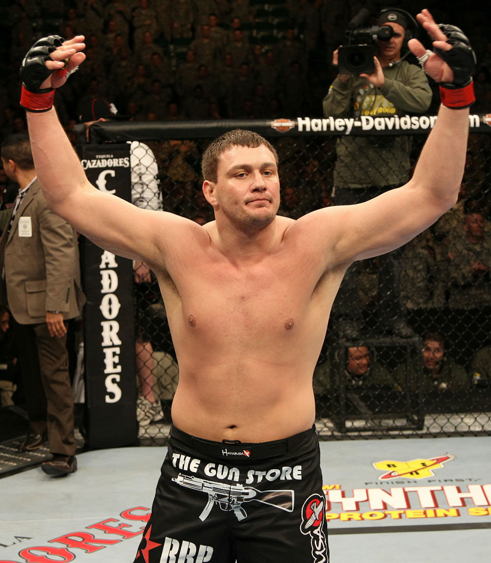 Matt Mitrione celebrates his victory over Tim Hague.
